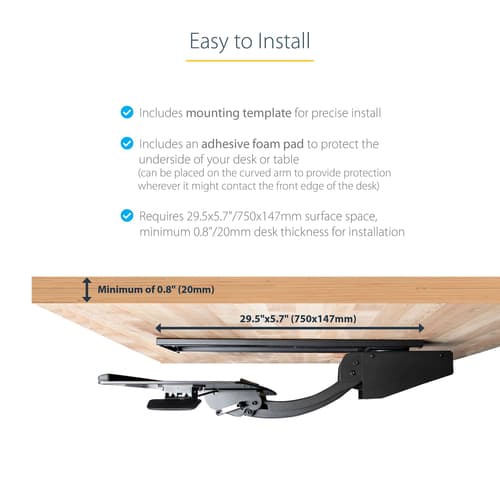 StarTech.com Under Desk Keyboard Tray, Full Motion & Height Adjustable Keyboard and Mouse Tray, 10" x 26" Platform, Ergonomic Sliding Computer Keyboard Holder with Mouse Pad & Wrist Rest — view 17