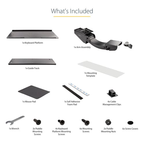 StarTech.com Under Desk Keyboard Tray, Full Motion & Height Adjustable Keyboard and Mouse Tray, 10" x 26" Platform, Ergonomic Sliding Computer Keyboard Holder with Mouse Pad & Wrist Rest — view 20