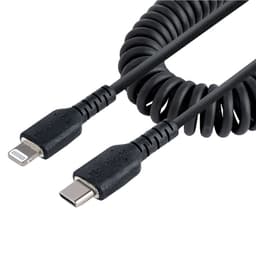 StarTech.com 50cm/20in USB C to Lightning Cable, MFi Certified, Coiled iPhone Charger Cable, Black, Durable and Flexible TPE Jacket Aramid Fiber, Heavy Duty Coil Charging Cable - Rugged USB Lightning Cable - Lightning cable - 24 pin USB-C male to Lightning male - 50 cm - black - coiled