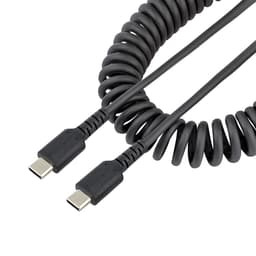 StarTech.com 3ft (1m) USB C Charging Cable, Coiled Heavy Duty Fast Charge & Sync USB-C Cable, High Quality USB 2.0 Type-C Cable, Rugged Aramid Fiber, TPE, 3A, S20, iPad, Pixel - Durable Male to Male USB, Black - USB cable - 24 pin USB-C (M) to 24 pin USB-C (M) - USB 2.0 - 3 A - 1 m - coiled - black