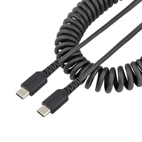 StarTech.com 3ft (1m) USB C Charging Cable, Coiled Heavy Duty Fast Charge & Sync USB-C Cable, High Quality USB 2.0 Type-C Cable, Rugged Aramid Fiber, TPE, 3A, S20, iPad, Pixel - Durable Male to Male USB, Black - USB cable - 24 pin USB-C (M) to 24 pin USB-C (M) - USB 2.0 - 3 A - 1 m - coiled - black