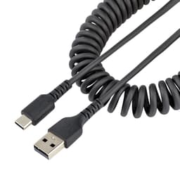 StarTech.com 20in (50cm) USB A to C Charging Cable, Coiled Heavy Duty Fast Charge & Sync USB-C Cable, High Quality USB 2.0 A to Type-C, Rugged Aramid Fiber, TPE, 3A, S20, iPad, Pixel - Durable Male to Male USB - USB cable - USB (M) to 24 pin USB-C (M) - USB 2.0 - 3 A - 50 cm - coiled - black