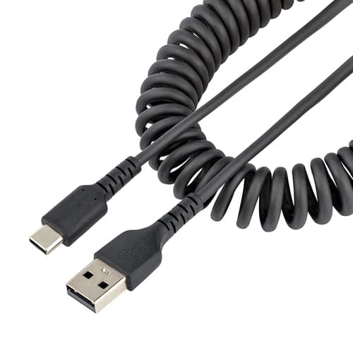 StarTech.com 20in (50cm) USB A to C Charging Cable, Coiled Heavy Duty Fast Charge & Sync USB-C Cable, High Quality USB 2.0 A to Type-C, Rugged Aramid Fiber, TPE, 3A, S20, iPad, Pixel - Durable Male to Male USB - USB cable - USB (M) to 24 pin USB-C (M) - USB 2.0 - 3 A - 50 cm - coiled - black