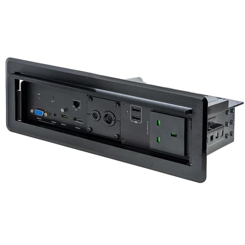 StarTech.com Conference Table Box for AV Connectivity & Power/Charging, 4K HDMI output w/ HDMI, DP, & VGA Inputs, GbE, Audio, Charging Station w/ 2x USB-A & 1x CE Certified UK Plug - Conference Room AV Connection (KITBXAVHDPUK) - Docking station - USB - VGA, HDMI, DP