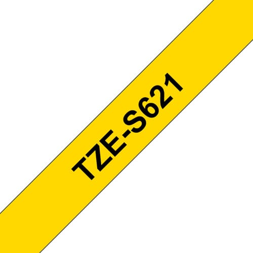 Brother TZe-S621 - Extra strength adhesive - black on yellow - Roll (0.9 cm x 8 m) 1 cassette(s) laminated tape - for Brother PT-D210, D600, H110, H200, P-Touch PT-1880, E310, H107, P-Touch Cube Plus PT-P710