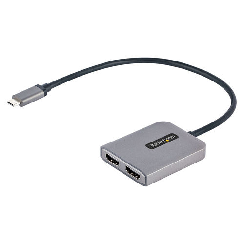 StarTech.com USB-C to Dual HDMI MST HUB, Dual HDMI 4K 60Hz, USB Type C Multi Monitor Adapter for Laptop w/ 1ft (30cm) cable, DP 1.4 Multi-Stream Transport Hub, USB Type C to 2x HDMI Ports - USB-C to HDMI Splitter (MST14CD122HD) - Adapter - 24 pin USB-C male to HDMI female - grey