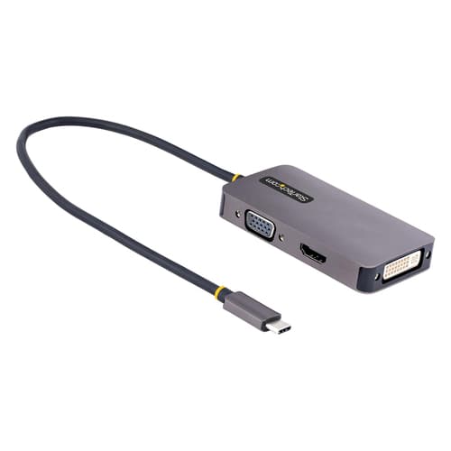 StarTech.com USB C Video Adapter, USB C to HDMI DVI VGA Adapter, Up to 4K 60Hz, Aluminum, Multiport Video Display Adapter for Laptops, Thunderbolt 3/4 Compatible, USB Type C Monitor Adapter - USB C Travel Adapter (118-USBC-HDMI-VGADVI) - Docking station - USB-C - VGA, DVI, HDMI