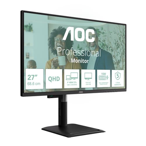 AOC Pro-line Q27P4CV - P4 Series - LED monitor - 27" - 2560 x 1440 QHD @ 120 Hz - IPS - 350 cd/m� - 1500:1 - 4 ms - HDMI, DisplayPort, USB-C - speakers - black — view 3