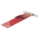 StarTech.com Dual M.2 PCIe SSD Adapter Card, x8 / x16 Dual NVMe or AHCI M.2 SSD to PCI Express 4.0, Up to 7.8GBps/Drive, For 2242/2260/2280/22110mm PCIe M-Key M2 SSDs, Bifurcation Required - PC/Linux Compatible (DUAL-M2-PCIE-CARD-B) - Interface adapter - M.2 - Expansion Slot to 2 x M.2 - M.2 Card - low profile - RAID 0, 1, JBOD - PCIe 4.0 x16/x8 - red