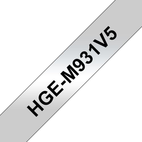 Brother HGE-M931V5 - Black on silver - Roll (1.2 cm x 8 m) 5 cassette(s) laminated tape - for P-Touch PT-9500pc, PT-9700PC, PT-9800PCN, P-Touch R RL-700S