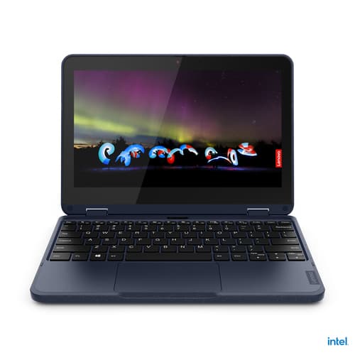 Lenovo 500w Gen 3 82J3 - Flip design - Intel Celeron - N5100 / up to 2.8 GHz - Win 11 Pro National Academic - UHD Graphics - 4 GB RAM - 128 GB SSD NVMe - 11.6" IPS touchscreen 1366 x 768 (HD) - Wi-Fi 6 - abyss blue - kbd: UK — view 1