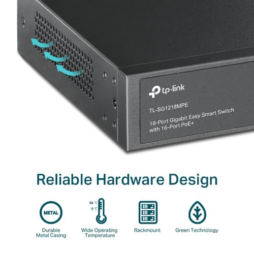 TP-Link JetStream TL-SG1218MPE - Switch - smart - 16 x 10/100/1000 (PoE+) + 2 x Gigabit SFP - rack-mountable - PoE+ (192 W) - AC 100 - 240 V — view 8