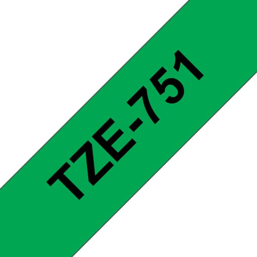 Brother TZe-751 - Black on green - Roll (2.4 cm x 8 m) 1 cassette(s) laminated tape - for Brother PT-D600, P-Touch PT-3600, D800, E550, P750, P900, P950, P-Touch Cube Plus PT-P710
