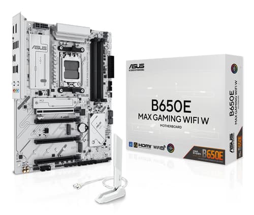 ASUS B650E MAX GAMING WIFI W - Motherboard - ATX - Socket AM5 - AMD B650 Chipset - USB-C 3.2 Gen2, USB 3.2 Gen 2, USB 3.2 Gen 1 - 2.5 Gigabit LAN, Wi-Fi 6E, Bluetooth - onboard graphics (CPU required) - High Definition Audio (7.1-channel)