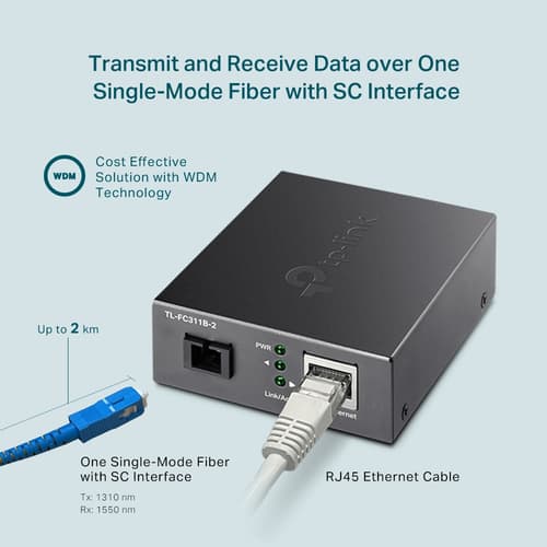 TP-Link TL-FC311B-2 - V1 - fibre media converter - 1GbE - 1000Base-T, WDM, 1000Base-SC - RJ-45 / SC single-mode - up to 2 km - 1310 (TX) / 1550 (RX) nm - for JetStream TL-SG3452XP V1 — view 8
