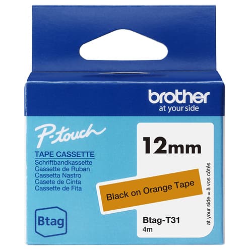 Brother BTAG-T31 - Black on orange - Roll (1.2 cm x 4 m) 1 cassette(s) hanging box - label tape
