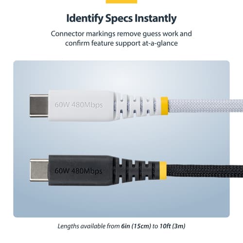 StarTech.com - USB cable - 24 pin USB-C (M) to 24 pin USB-C (M) - USB 2.0 - 3 A - USB Power Delivery (60W), straight, rugged, Power Delivery 2.0 support - white — view 9