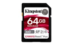 Kingston Canvas React Plus - Flash memory card - 64 GB - Video Class V90 / UHS-II U3 / Class10 - SDXC UHS-II