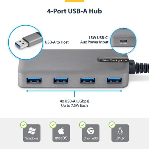 StarTech.com - Hub - 4 x USB 3.2 Gen 1 + 1 x USB-C + 1 x USB-A 3.2 Gen 1 - desktop — view 6