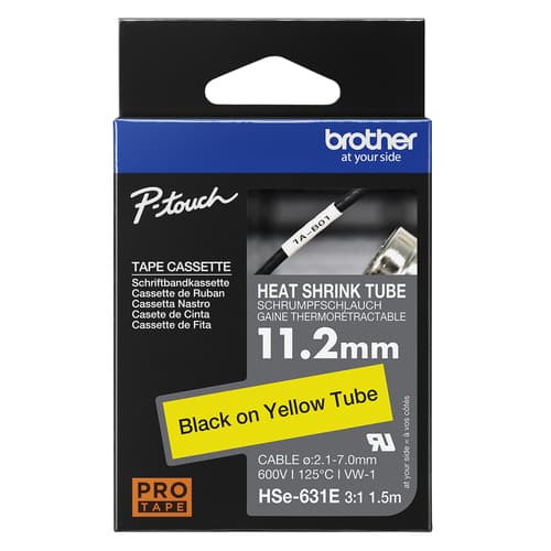 Brother HSe-631E - Black on yellow - Roll (1.12 cm x 1.5 m) 1 cassette(s) hanging box - heat shrink tube tape - for P-Touch PT-D800, PT-E300, PT-E310, PT-E550, PT-P700, PT-P750, PT-P900, PT-P950