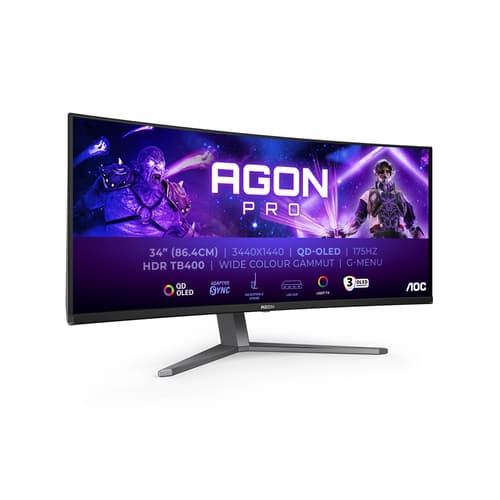AOC AGON PRO AG346UCD - OLED monitor - gaming - curved - 34" - 3440 x 1440 @ 175 Hz - 15000000:1 - DisplayHDR 400 True Black - 0.03 ms - 2xHDMI, DisplayPort - speakers - dark grey