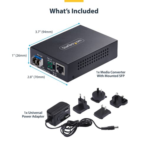 StarTech.com - Fibre media converter - 1GbE - over fibre optic - 1000Base-T, 1000Base-LX, 10Base-T, 100Base-TX - LC Duplex single-mode / RJ-45 - up to 20 km - 1310 nm - TAA Compliant — view 12