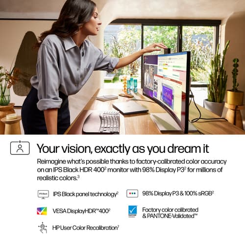HP 734pm - Series 7 Pro - LED monitor - curved - 34" - 3440 x 1440 WQHD @ 120 Hz - IPS Black - 400 cd/m� - 2000:1 - DisplayHDR 400 - 5 ms - Thunderbolt 4, HDMI, DisplayPort, USB-C - speakers - black, silver — view 8