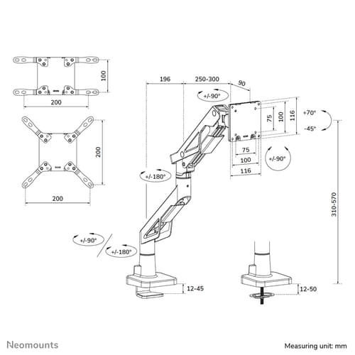 Neomounts ACE DS70-256BL1 - Mounting kit (articulating arm) - full-motion - for flat panel - gaming - steel - black - screen size: 24"-57" - desk-mountable — view 20