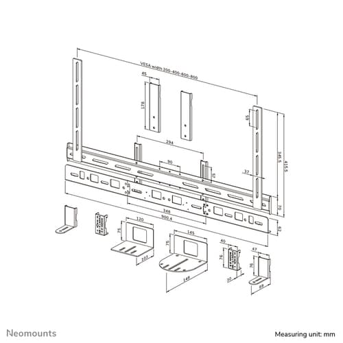 Neomounts AV30-500BL - Mounting kit (mount bracket) - for video bar - universal - black - screen size: 43"-110" - VESA-mountable — view 21