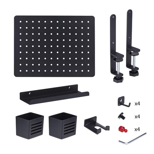 StarTech.com Clamp-On Pegboard with Accessories, 16.5 x 12.5in (42 x 32cm), Steel Pegboard, Desktop Storage Organizer, Desk Mount Peg Board, Black - Mounting component (pegboard panel) - clamp-on - steel - black - desk-mountable — view 16