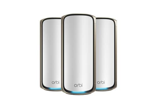 NETGEAR Orbi 970 Series RBE973S - Wi-Fi system - (router, 2 extenders) - up to 8,200 sq.ft - mesh 10GbE, 2.5GbE, Wi-Fi 7 Quad-Band