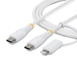 StarTech.com - USB cable - USB-C (M) to USB-C (M) - USB 2.0 - 1 m - 2-in-1, USB Power Delivery (60W), USB Power Delivery (30W), up to 480 Mbps, passive, rugged - white