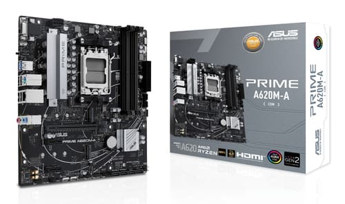 ASUS PRIME A620M-A-CSM - Motherboard - micro ATX - Socket AM5 - AMD A620 Chipset - USB-C 3.2 Gen 1, USB 3.2 Gen 1 - Gigabit LAN - onboard graphics (CPU required) - HD Audio (8-channel)