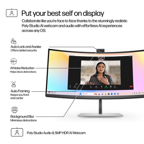 HP 734pm - Series 7 Pro - LED monitor - curved - 34" - 3440 x 1440 WQHD @ 120 Hz - IPS Black - 400 cd/m� - 2000:1 - DisplayHDR 400 - 5 ms - Thunderbolt 4, HDMI, DisplayPort, USB-C - speakers - black, silver — view 7