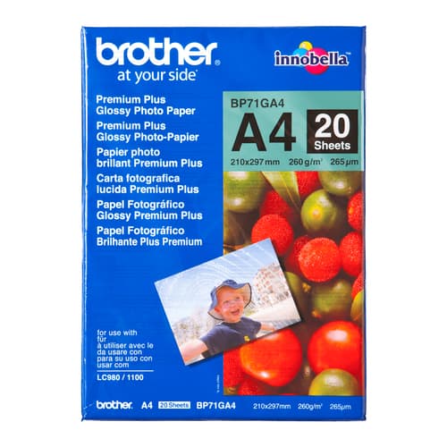 Brother Innobella Premium Plus BP71GA4 - Glossy - A4 (210 x 297 mm) - 260 g/m� - 20 sheet(s) photo paper - for Brother DCP-J1140, J1200, J1800, J4140, J926, J981, MFC-J2340, J3540, J3940, J5340, J739