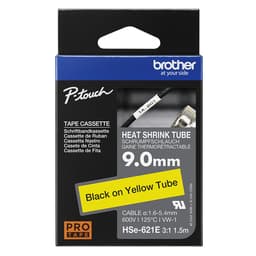 Brother HSe-621E - Black on yellow - Roll (0.9 cm x 1.5 m) 1 cassette(s) hanging box - heat shrink tube tape - for P-Touch PT-D800, PT-E300, PT-E310, PT-E550, PT-P700, PT-P750, PT-P900, PT-P950