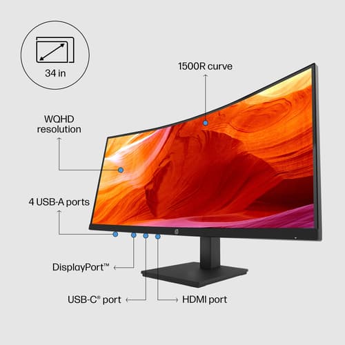 HP P34hc G4 - P-Series - LED monitor - curved - 34" - 3440 x 1440 WQHD @ 60 Hz - VA - 250 cd/m� - 3500:1 - 5 ms - HDMI, DisplayPort, USB-C - speakers - black — view 12