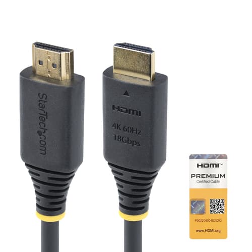 StarTech.com 1.6ft (50cm) Premium Certified High Speed HDMI Cable, 4K60Hz - Premium High Speed - HDMI cable with Ethernet - HDMI male to HDMI male - 50 cm - black - 4K60Hz support, passive — view 1