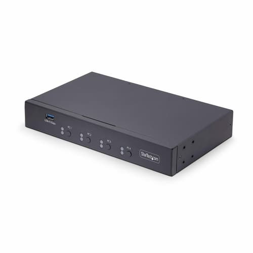 StarTech.com 4-Port KM Switch with Mouse Roaming, USB Switch for Keyboard/Mouse, 3.5mm and USB Audio, Peripheral Sharing for 4 Computers, USB 3.0 Switcher, TAA Compliant - Hotkey/Pushbutton Switching (P4A20132-KM-SWITCH) - Keyboard/mouse switch - 1 local user - desktop - TAA Compliant