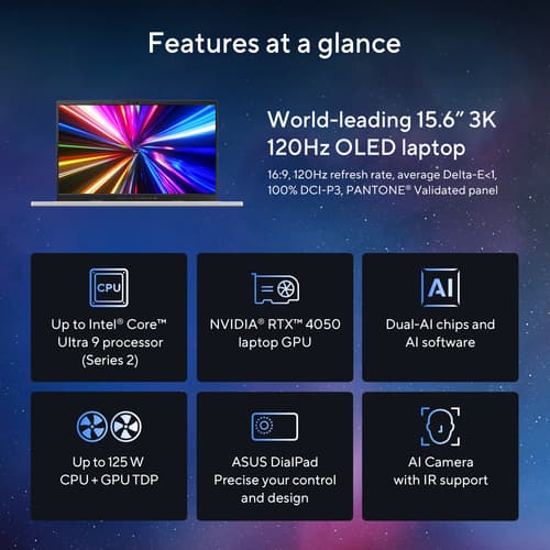 ASUS VivoBook Pro 15 OLED N6506CU-MA031W - Intel Core Ultra 9 - 285H / up to 5.4 GHz - Win 11 Home - GeForce RTX 4050 - 16 GB RAM - 1 TB SSD NVMe - 15.6" OLED 2880 x 1620 (3K) @ 120 Hz - Gigabit Ethernet - Wi-Fi 6E, Bluetooth - earl grey, black (keyboard) — view 31