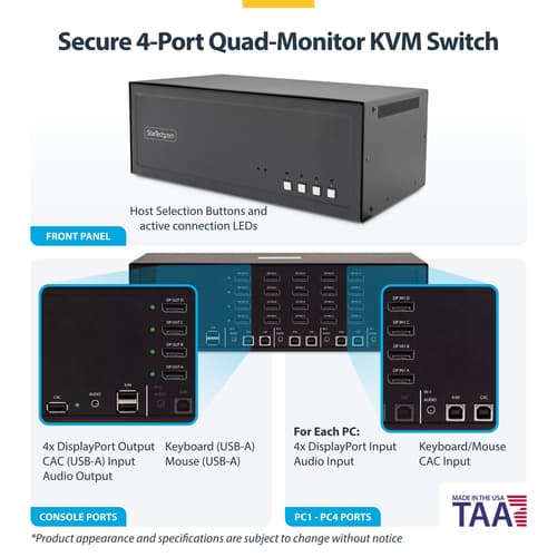 StarTech.com - KVM / audio / USB switch - 4 x KVM / audio / USB - 1 local user - desktop - TAA Compliant — view 5