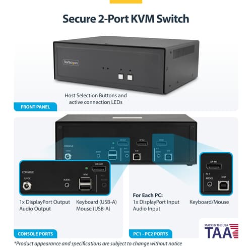 StarTech.com - KVM / audio / USB switch - 2 x KVM / audio / USB - 1 local user - desktop - TAA Compliant — view 5