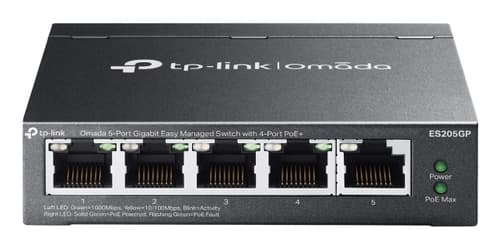 TP-Link Omada ES205GP V1 - Switch - Managed - 4 x 10/100/1000 (PoE+) + 1 x 10/100/1000 - desktop, wall-mountable - PoE+ (65 W)