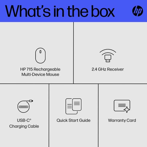 HP 715 - Mouse - multi-device, rechargeable - 7 buttons - wireless, wired - Bluetooth 3.0, 2.4 GHz - USB wireless receiver - black — view 4