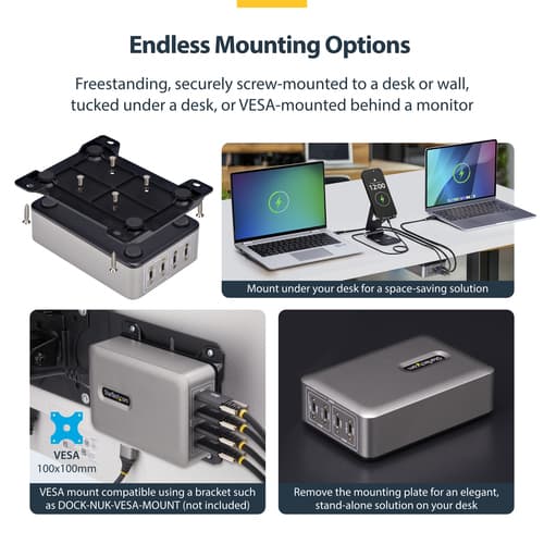 StarTech.com 4-Port USB-C Charger, 240W Total, Single Port 140W EPR - Power adapter - with surface mount bracket - 240 Watt - 5 A - Power Delivery 3.1 - 4 output connectors (24 pin USB-C) — view 14