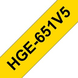 Brother HGE-651V5 - Black on yellow - Roll (2.4 cm x 8 m) 5 cassette(s) laminated tape - for P-Touch PT-9500pc, PT-9700PC, PT-9800PCN, P-Touch R RL-700S