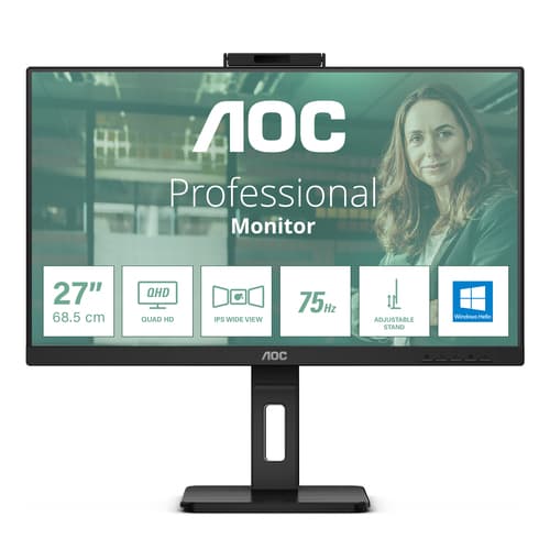 AOC Pro-line Q27P3CW - LED monitor - 27" - 2560 x 1440 QHD @ 75 Hz - IPS - 350 cd/m� - 1000:1 - 4 ms - 2xHDMI, DisplayPort, USB-C - speakers - black