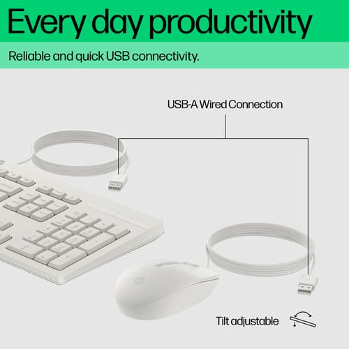 HP 225 - Keyboard and mouse set - ambidextrous, 3-zone layout, standard key travel - full size - USB - UK - cashmere white — view 4