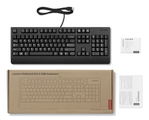Lenovo Preferred Pro II - Keyboard - full size - USB - QWERTY - UK - black - brown box — view 5