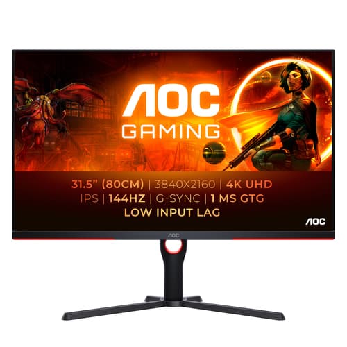 AOC Gaming U32G3X/BK - LED monitor - gaming - 32" (31.5" viewable) - 3840 x 2160 4K UHD (2160p) @ 144 Hz - IPS - 1000:1 - 1 ms - 2xHDMI, 2xDisplayPort - speakers - black, red